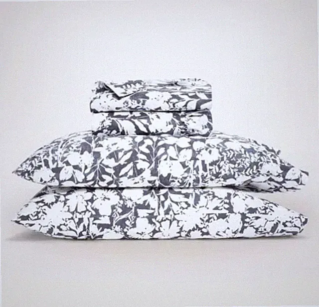 $249 BOLL & BRANCH Signature Hemmed Sheet Set Floral Silhouette Mineral TWIN XL