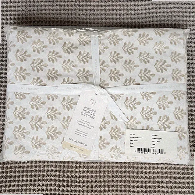 $299 BOLL & BRANCH Percale Hemmed Sheet Set Dot Blossom Oak, Size: TWIN, NEW 🔥