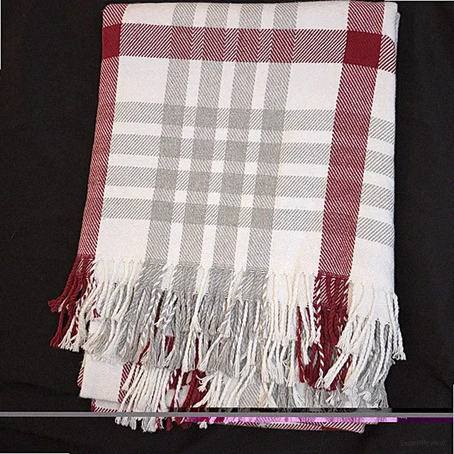 Boll And Branch Throw Blanket 100% Organic Cotton Heritage Plaid Red/Gray