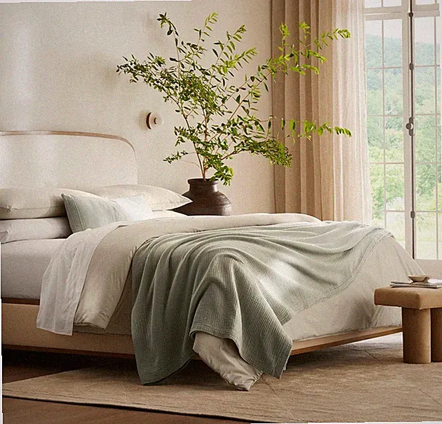 Boll & Branch Dream Bed Blanket Full/Queen Green Sageleaf 100% Organic Cotton