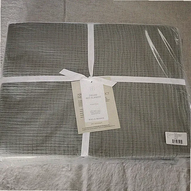 BOLL & BRANCH Dream Bed Blanket Full/Queen Sageleaf 100% Organic Cotton
