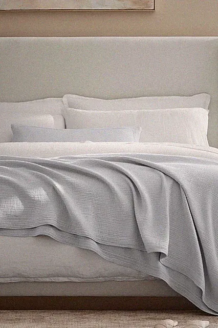 Boll & Branch Dream Bed Blanket Organic Cotton Sky Blue Full/ Queen NEW $319
