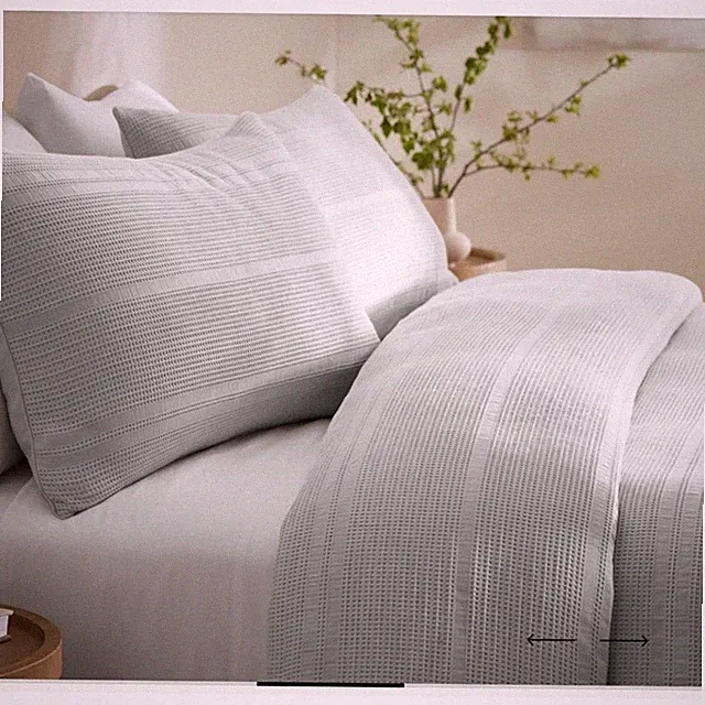 Boll & Branch King/Cal Waffle Dobby Stripe Duvet Cover Set Organic Cotton NWOT