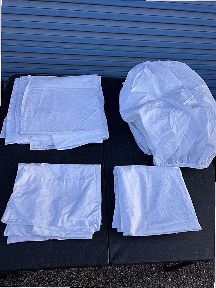 Boll & Branch King Percale Fabric Sheets Set W/ 4 King Pillowcases White