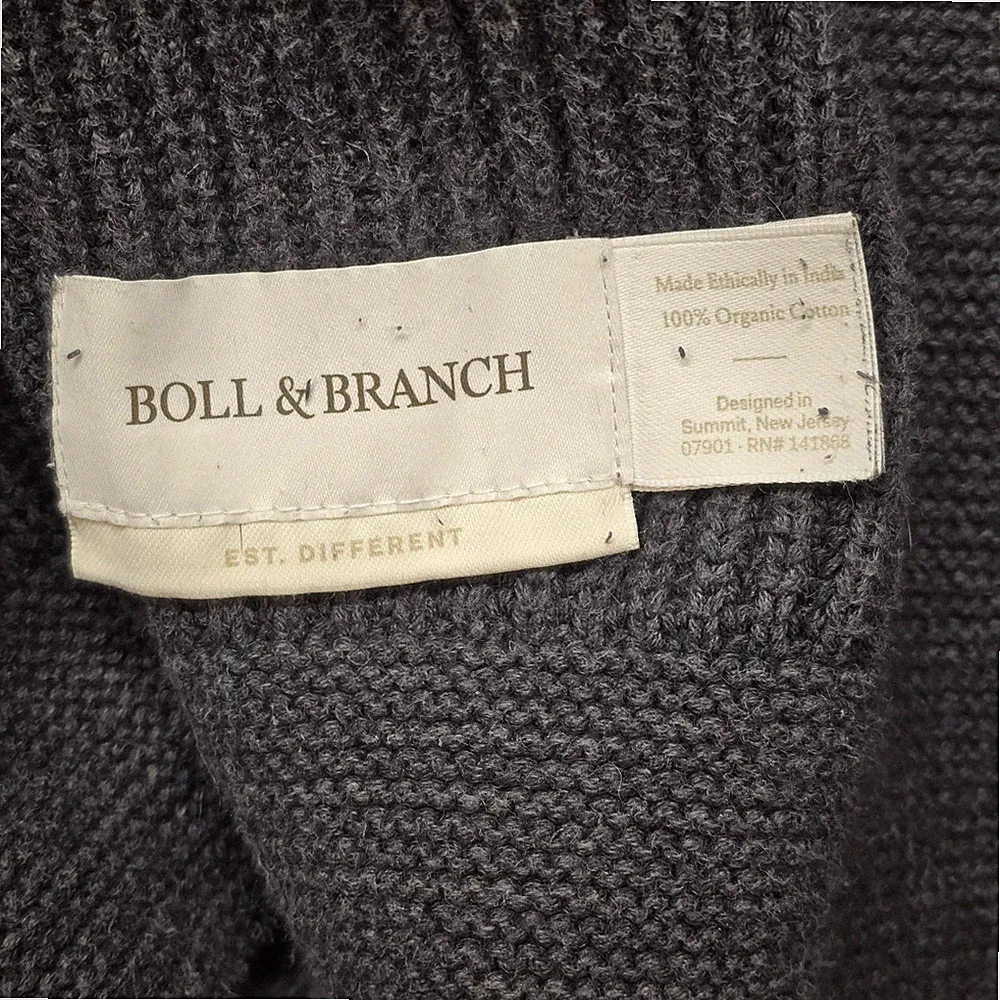 Boll & Branch Organic Cotton Knit Throw Blanket Gray Luxury 49x65