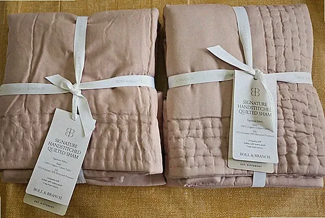 Boll & Branch Quilted Sham Standard Set of 2 Dusty Rose Handstitched Set