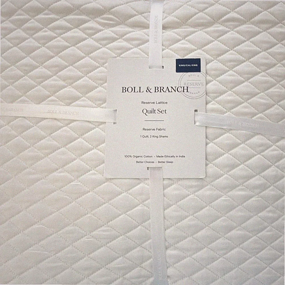 Boll & Branch Reserve Lattice White Quilt Set King/Cal King 112x98 Organic