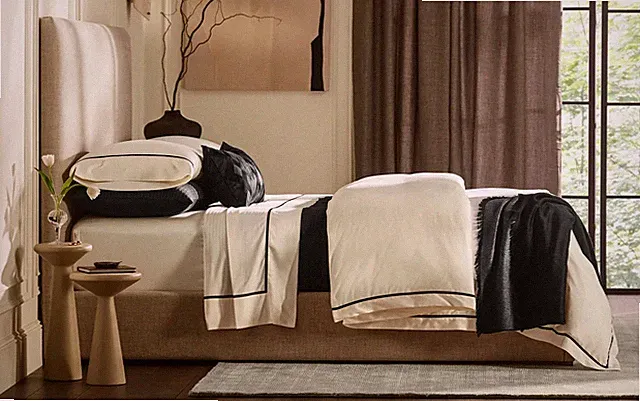 Boll & Branch Reserve Velvet Applique King Sheet Set Cream/Deep Night Very Rare