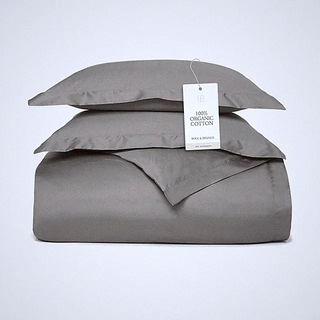 BOLL & BRANCH SIGNATURE HEMMED DUVET SET FULL/QUEEN - STONE, LUXURY 100% ORGANIC