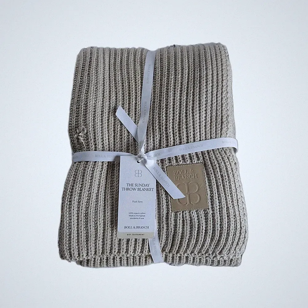 Boll& Branch The Sunday Throw Blanket In Heathered Oatmeal 45x70" New With Flaw