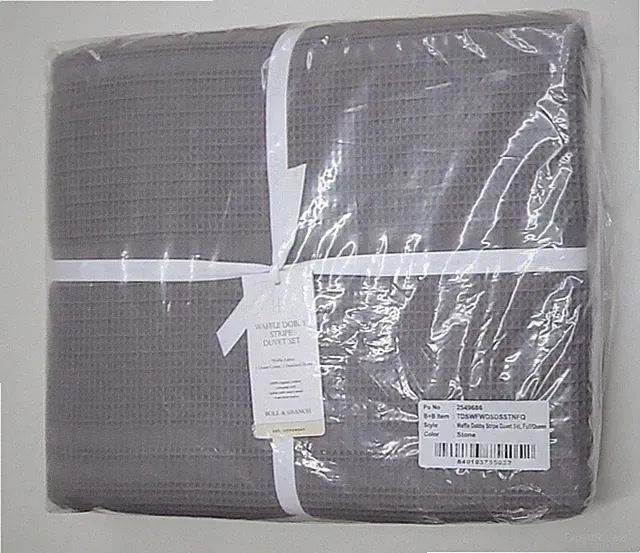 Boll & Branch Waffle Dobby Stripe Duvet Set Full/Queen Stone