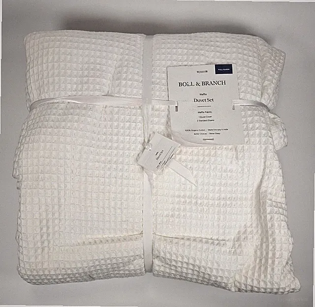 Boll & Branch Waffle Weave Duvet Cover & Shams White Full/Queen