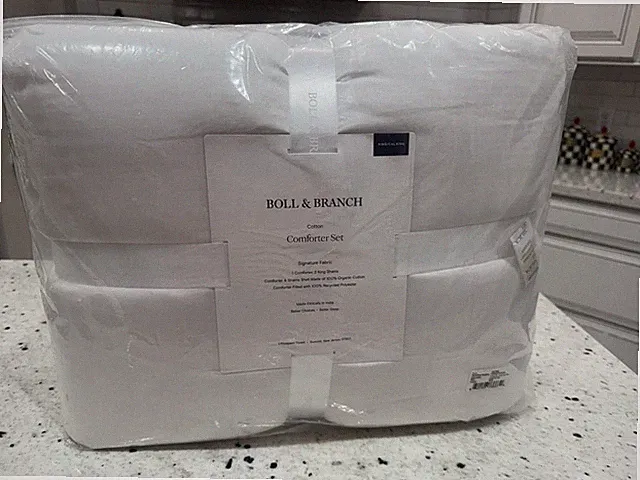BOLL & BRANCH - WHITE - Signature Organic Cotton Comforter Set - KING/C- BNIP