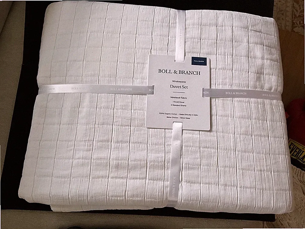 Bundle Boll & Branch Windowpane Full / Queen White Duvet And Sham Set