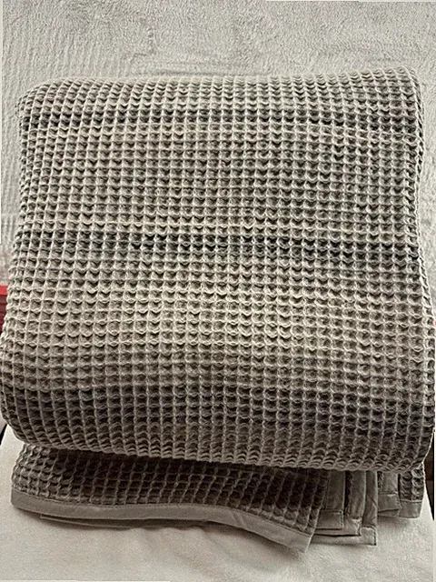 NEW BOLL&BRANCH Waffle Bed Blanket Pewter With Stripes - KING/CAL KING