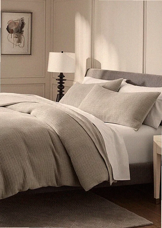 NWT $349 BOLL & BRANCH Waffle Weave Duvet Cover & Shams QUEEN Pewter